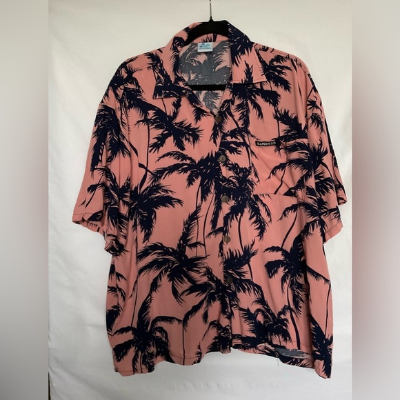 Pink and Blue Casual Button Down Shirt with Tropical Print - Picture 1 of 7